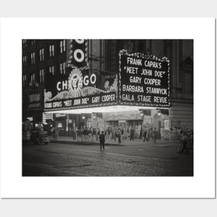 The Chicago Theater at Night, 1941. Vintage Photo Posters and Art